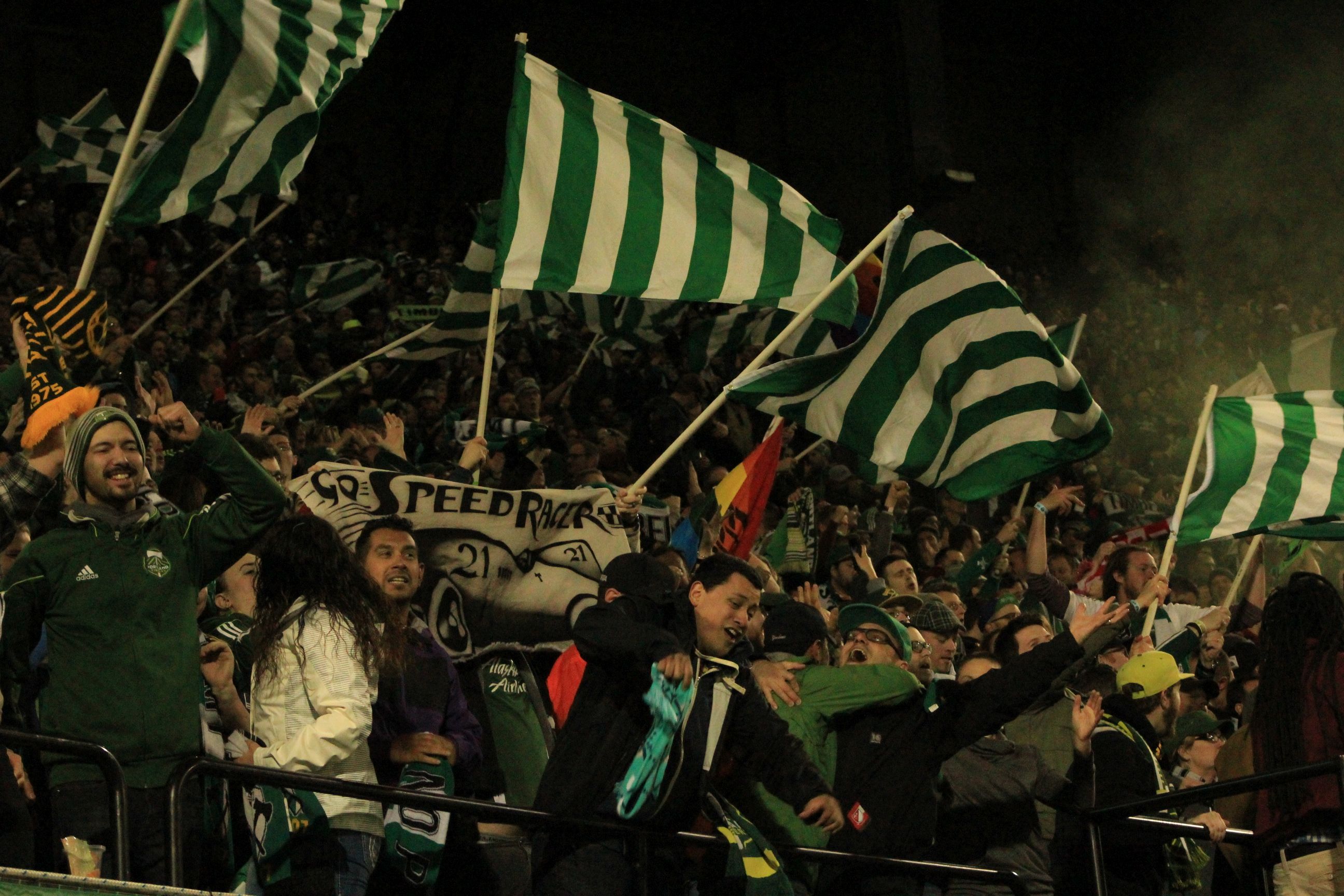 The home fans go nuts after the third goal.